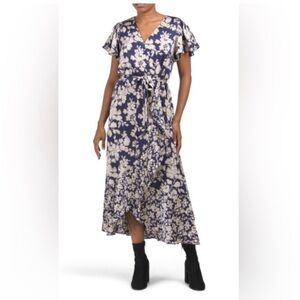 NWT - Nicole Miller NY - Floral Satin Midi Dress with Border Hem - Size Large